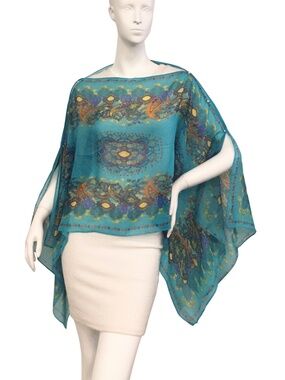 Zoe Madison Boho Paisley : Two-Way Chiffon Poncho : Teal/Multi : New Samples